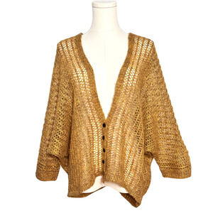 Mystree Camel Brown Open Knit Dolman Sleeve Cardigan Medium Boho Oversized